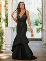 Trumpet/Mermaid V-Neck Head-turning Sleeveless Sweep Train Satin Evening Dresses