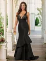 Trumpet/Mermaid V-Neck Head-turning Sleeveless Sweep Train Satin Evening Dresses