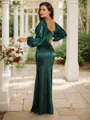Sheath/Column V-Neck Minimalist Long Sleeves Floor-Length Silk like Satin Evening Dresses