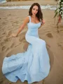 Sheath/Column Straps Sleeveless Court Train Snug Stretch Crepe Evening Dresses