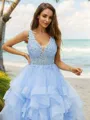A-line V-Neck Delicate Sleeveless Floor-Length Tulle Evening Dresses