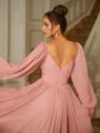 A-line V-Neck Glam Long Sleeves Floor-Length 30D Chiffon Evening Dresses