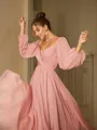 A-line V-Neck Glam Long Sleeves Floor-Length 30D Chiffon Evening Dresses
