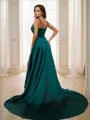 A-line V-Neck Sleeveless Court Train Feminine Silk like Satin Evening Dresses