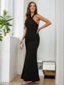 Sheath/Column Halter Polished Sleeveless Floor-Length Stretch Crepe Evening Dresses