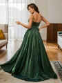 A-line V-Neck Sleeveless Modest Sweep Train Evening Dresses