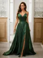 A-line V-Neck Sleeveless Modest Sweep Train Evening Dresses