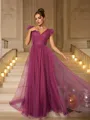 A-line V-Neck Stunning Sleeveless Floor-Length Tulle Evening Dresses
