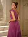 A-line V-Neck Stunning Sleeveless Floor-Length Tulle Evening Dresses