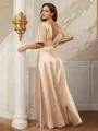 A-line V-Neck Classy Short Sleeves Floor-Length Silk like Satin Evening Dresses