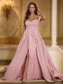 A-line Off-the-Shoulder Perfect Sleeveless Sweep Train Stretch Crepe Evening Dresses