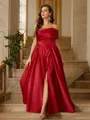 A-line One-Shoulder Sleeveless Subtle Sweep Train Satin Evening Dresses