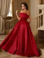 A-line One-Shoulder Sleeveless Subtle Sweep Train Satin Evening Dresses