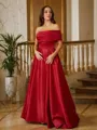 A-line One-Shoulder Sleeveless Subtle Sweep Train Satin Evening Dresses