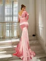 Sheath/Column V-Neck Sultry Long Sleeves Sweep Train Silk like Satin Evening Dresses