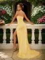 Sheath/Column Sweetheart Mesmerizing Sleeveless Sweep Train Satin Evening Dresses