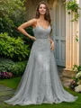 A-line V-Neck Chic Sleeveless Sweep Train Tulle Evening Dresses