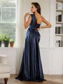 Sheath/Column One-Shoulder Elegant Sleeveless Sweep Train Silk like Satin Evening Dresses