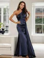 Sheath/Column One-Shoulder Elegant Sleeveless Sweep Train Silk like Satin Evening Dresses