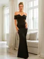 Sheath/Column Off-the-Shoulder Teasing Short Sleeves Floor-Length Stretch Crepe Evening Dresses