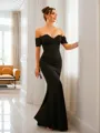 Sheath/Column Off-the-Shoulder Teasing Short Sleeves Floor-Length Stretch Crepe Evening Dresses