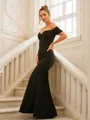 Sheath/Column Off-the-Shoulder Teasing Short Sleeves Floor-Length Stretch Crepe Evening Dresses
