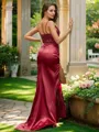 Sheath/Column V-Neck Modern Sleeveless Sweep Train Silk like Satin Evening Dresses