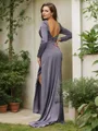 Sheath/Column Square Sophisticated Long Sleeves Sweep Train Charmeuse Evening Dresses