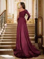 Sheath/Column One-Shoulder Long Sleeves Second-skin Sweep Train Silk like Satin Evening Dresses