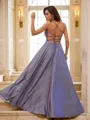 A-line V-Neck Sleeveless Floor-Length Flowing Evening Dresses