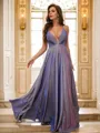 A-line V-Neck Sleeveless Floor-Length Flowing Evening Dresses