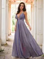 A-line V-Neck Sleeveless Floor-Length Flowing Evening Dresses