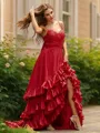 A-line V-Neck Pretty Sleeveless Asymmetrical Taffeta Evening Dresses