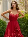 A-line V-Neck Pretty Sleeveless Asymmetrical Taffeta Evening Dresses