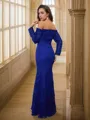 Clean-lined Sheath/Column Off-the-Shoulder Long Sleeves Floor-Length Lace Evening Dresses