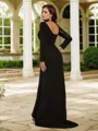 Sheath/Column Square Classic Long Sleeves Sweep Train Stretch Crepe Evening Dresses