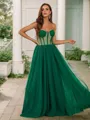 A-line Sweetheart Fashion Sleeveless Floor-Length Tulle Evening Dresses