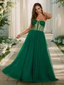 A-line Sweetheart Fashion Sleeveless Floor-Length Tulle Evening Dresses