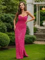 Sheath/Column Spaghetti Straps Dazzling Sleeveless Floor-Length Velvet Sequins Evening Dresses