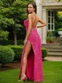 Sheath/Column Spaghetti Straps Dazzling Sleeveless Floor-Length Velvet Sequins Evening Dresses