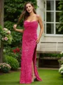 Sheath/Column Spaghetti Straps Dazzling Sleeveless Floor-Length Velvet Sequins Evening Dresses