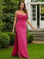 Sheath/Column Spaghetti Straps Dazzling Sleeveless Floor-Length Velvet Sequins Evening Dresses