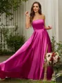 A-line Strapless Stunning Sleeveless Sweep Train Satin Evening Dresses