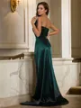 Sheath/Column Strapless Graceful Sleeveless Sweep Train Silk like Satin Evening Dresses