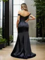 Sheath/Column Sexy Off-the-Shoulder Sweep Train Silk like Satin Corset Evening Dress With Slit