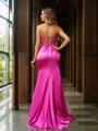 Sheath/Column Alluring Spaghetti Straps Sweep Train Silk like Satin Corset Evening Dress With Slit