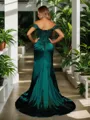 Crisp Sheath/Column Off-the-Shoulder Sweep Train Silk like Satin Corset Evening Dress With Slit