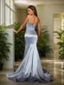 Classic Sheath/Column Spaghetti Straps Sweep Train Evening Dress With Rhinestone