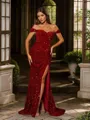 Timeless Sheath/Column Off-the-Shoulder Sweep Train Velvet Sequins Evening Dress With Slit