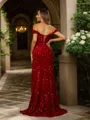 Timeless Sheath/Column Off-the-Shoulder Sweep Train Velvet Sequins Evening Dress With Slit